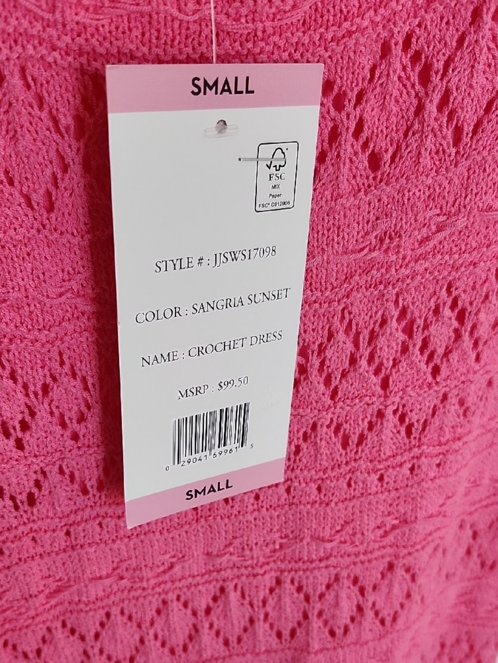 Pink Crochet Maxi Dress with Orange Trim, Small - Picture 4 of 9
